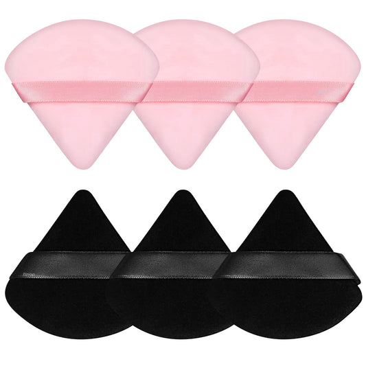 Pimoys 6 Pieces Powder Puff, Face Makeup Sponge Soft Velour Triangle Powder Puffs Beauty Sponge for Loose Powder (Black, Pink)