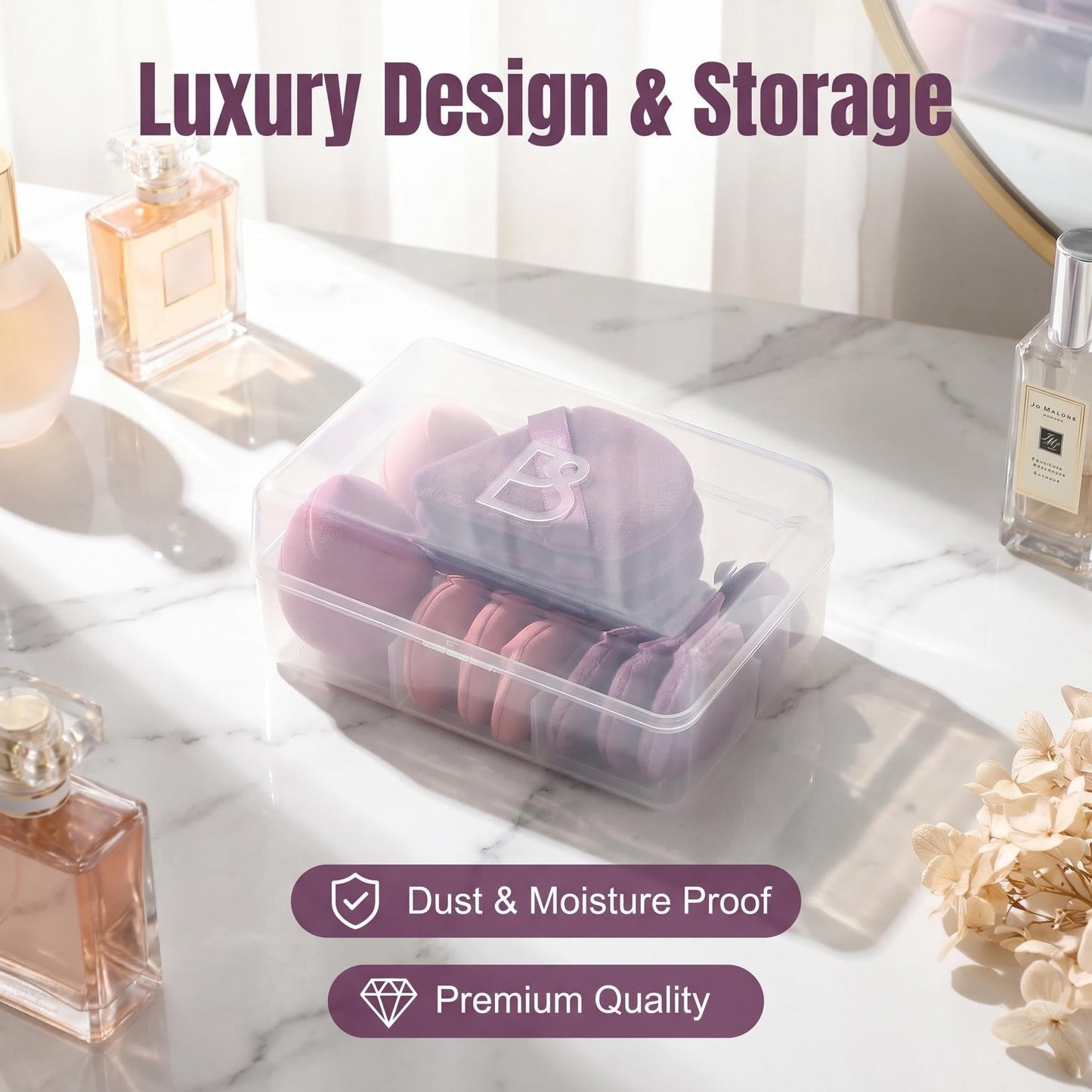 Makeup Sponge Set BS-MALL Triangle Puff 14 Pcs for Liquid, Cream, and Powder, Multi-colored Makeup Sponges and Mini Sponge with Case (A-Purple)