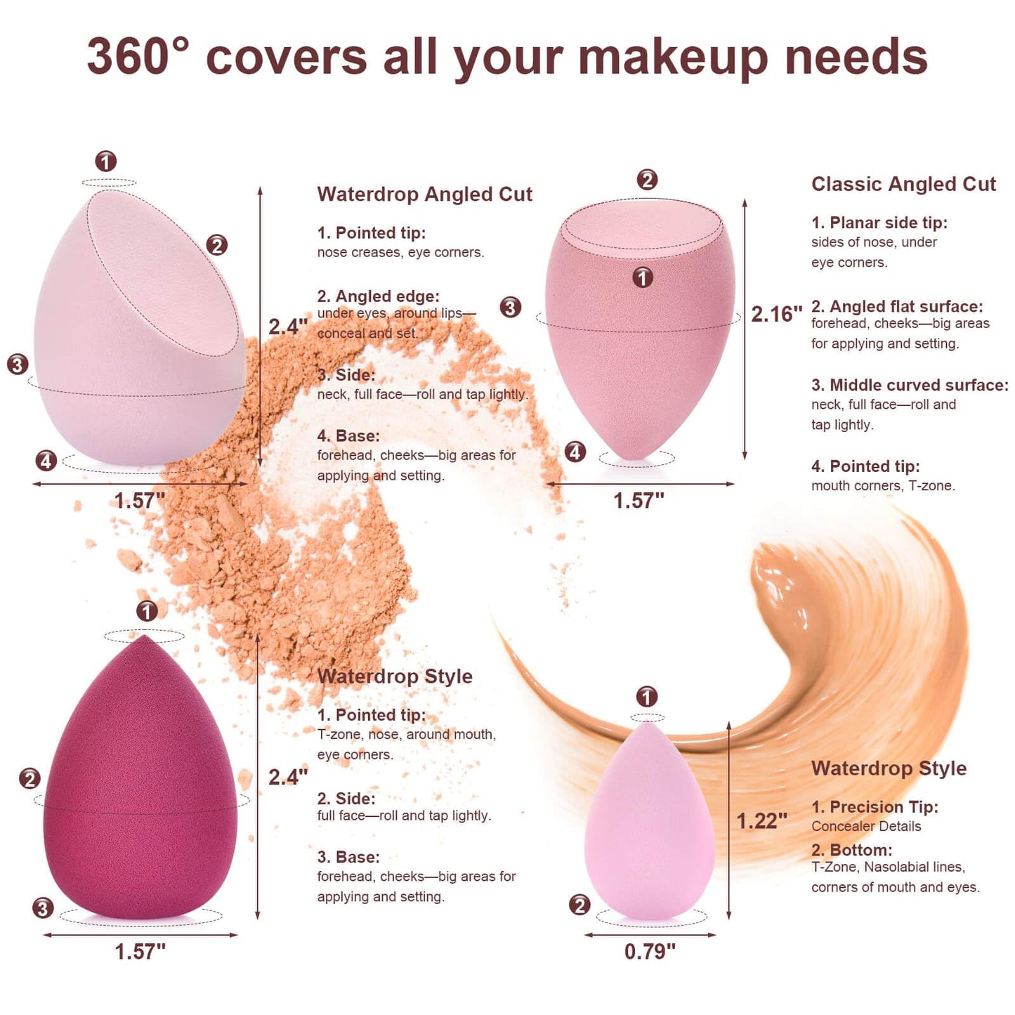 16PCS Makeup Sponge Set, with Triangle Powder Puff Beauty Blender Sponge and Mini Sponge For Foundation Concealer And Powder