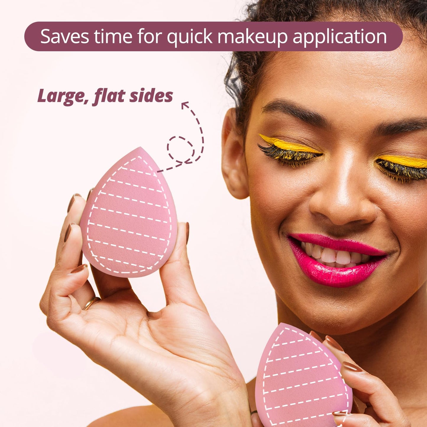 BEAKEY Flat Duo Patented Makeup Sponge Set of 2, Latex Free Pink Beauty Sponge for Foundation and Powder Application, Soft Blending Sponges, Large Flat Design, BeautyTools for Makeup Lovers