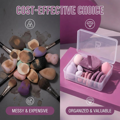 Makeup Sponge Set BS-MALL Triangle Puff 14 Pcs for Liquid, Cream, and Powder, Multi-colored Makeup Sponges and Mini Sponge with Case (A-Purple)
